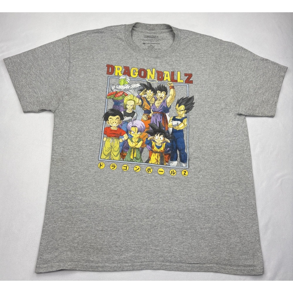 Dragon Ball Z Shirt Mens XL Gray Multi Character Group Print Goku Vegeta Anime